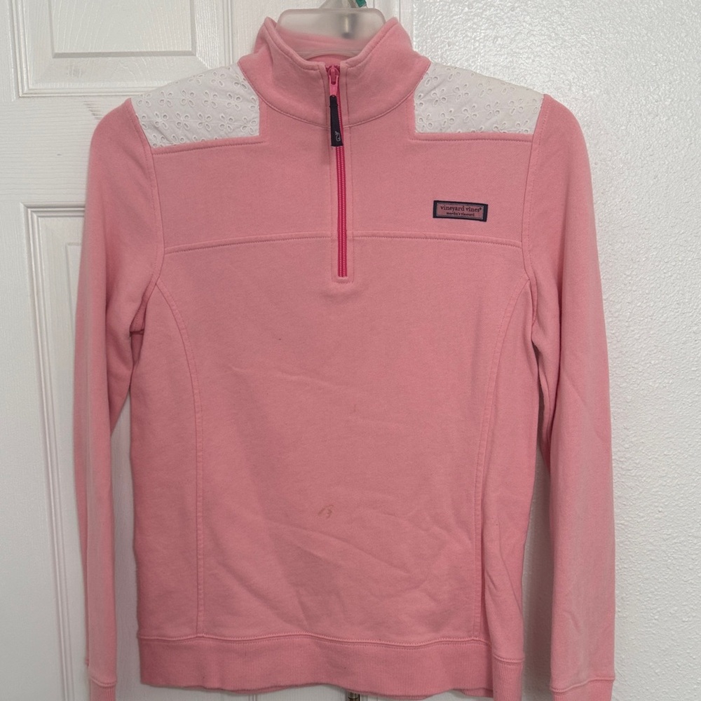 Vineyard Vines Pink Lace Shoulder Quarter-Zip Jacket